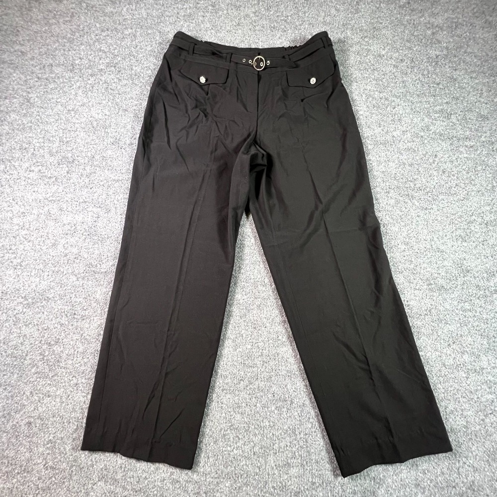 Cato Dress Pants Womens 16W Black Belted Elastic Waist Straight Classic Office